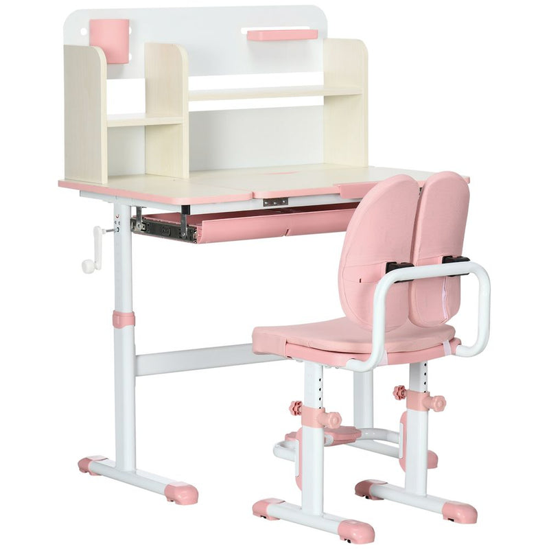 HOMCOM Ensemble bureau et chaise pour enfants avec étagères de rangement, housse lavable - Rose