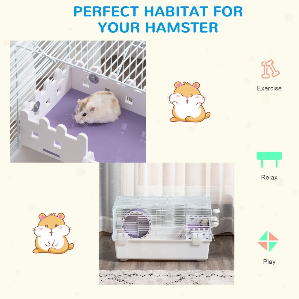 Two-Tier Hamster Cage Gerbil Haven w/Exercise Wheel, Water Bottle, Ladder, White