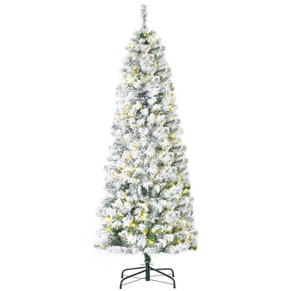 6 Feet Pre-lit Artificial Snow Flocked Christmas Tree Warm LED Light Green White