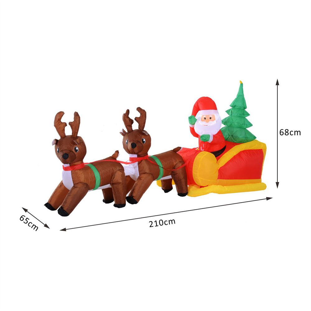 HOMCOM Inflatable Self-inflating Santa Sleigh Reindeer Christmas Outdoor