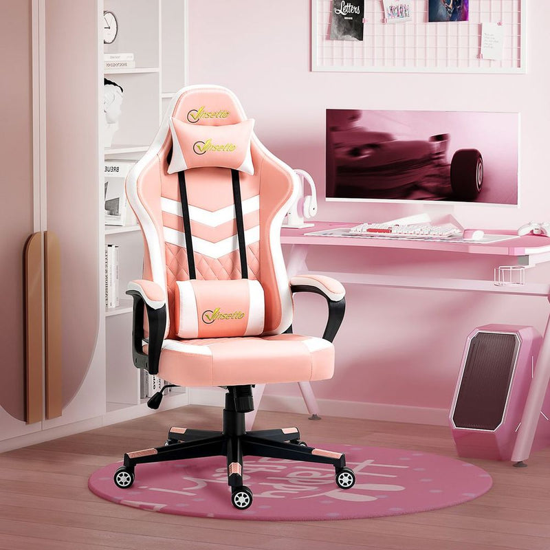 Racing Gaming Stuhl mit Lendenwirbelstütze, Gamer Bürostuhl, Pink