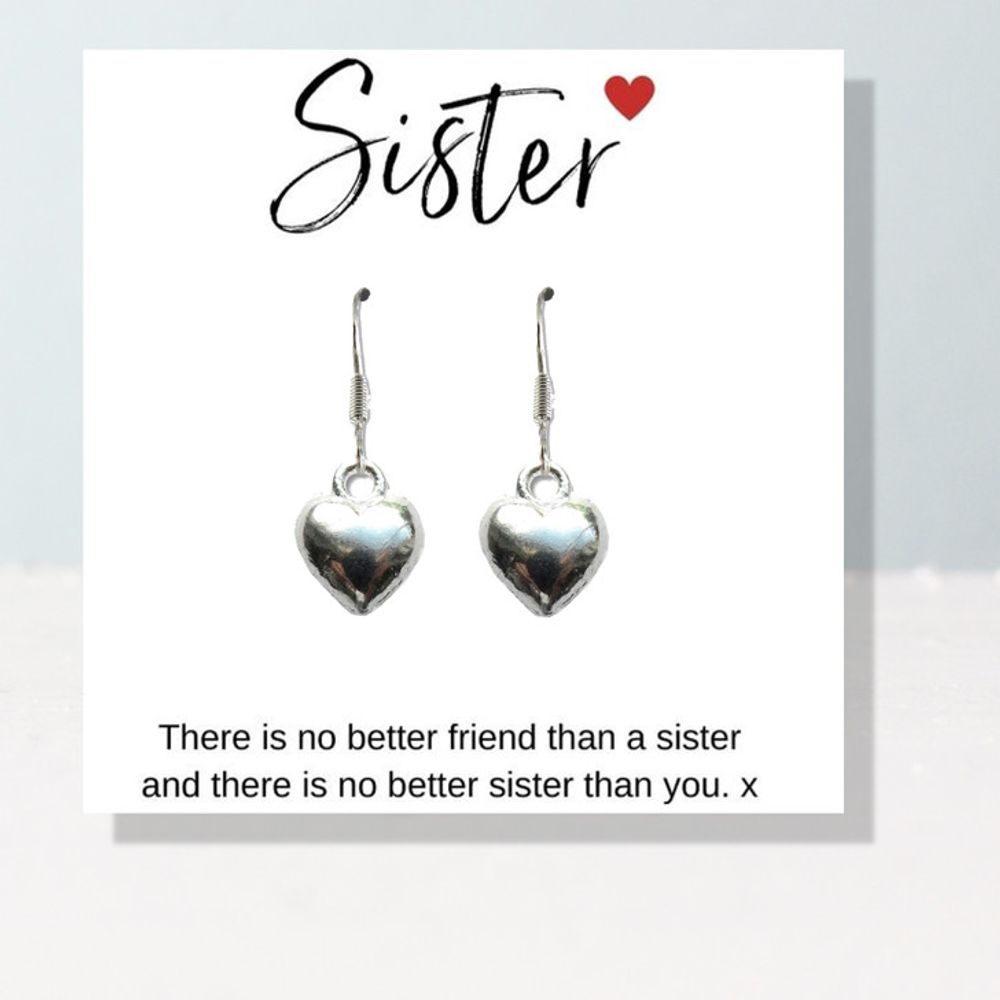 Heart Earrings & Sister Message Card