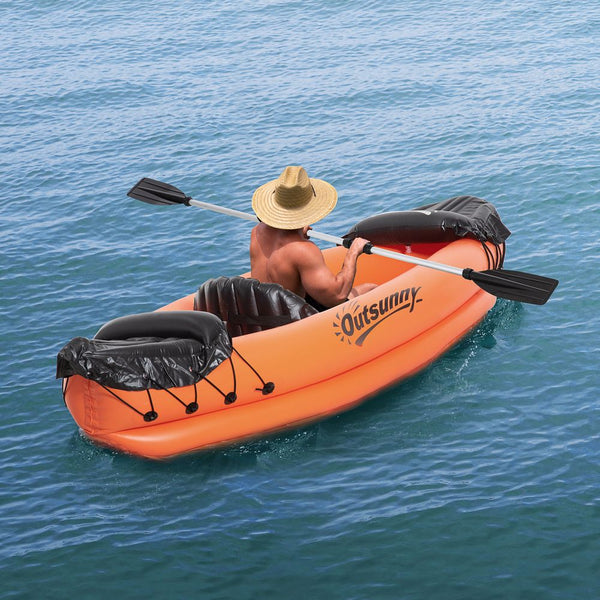 Inflatable Kayak, 1-Person Inflatable Boat, Inflatable Canoe Set  Outsunny